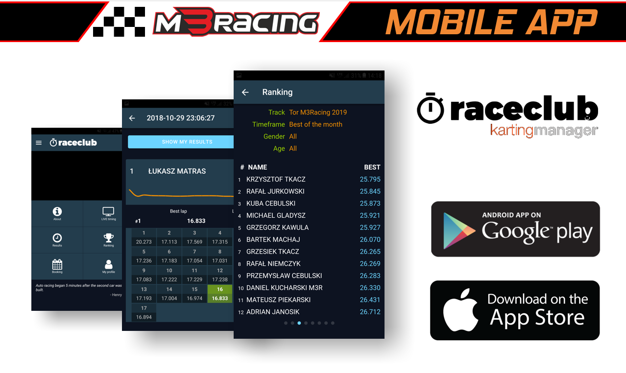Aplikacja mobilna raceclub już dostępna w M3Racing